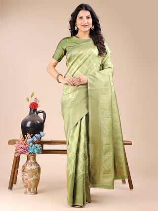 Astita Light Green Banarasi silk Woven Zari Work Traditional Tassel Saree - Distacart