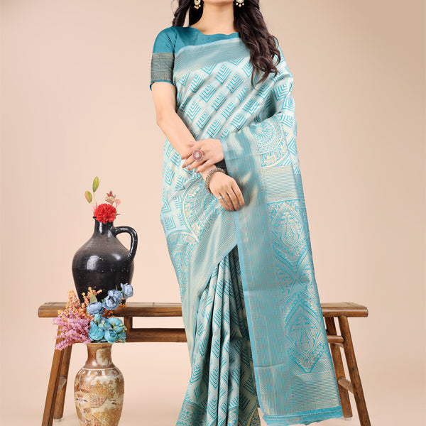 Astita Sea Green Banarasi silk Woven Zari Work Traditional Tassel Saree - Distacart
