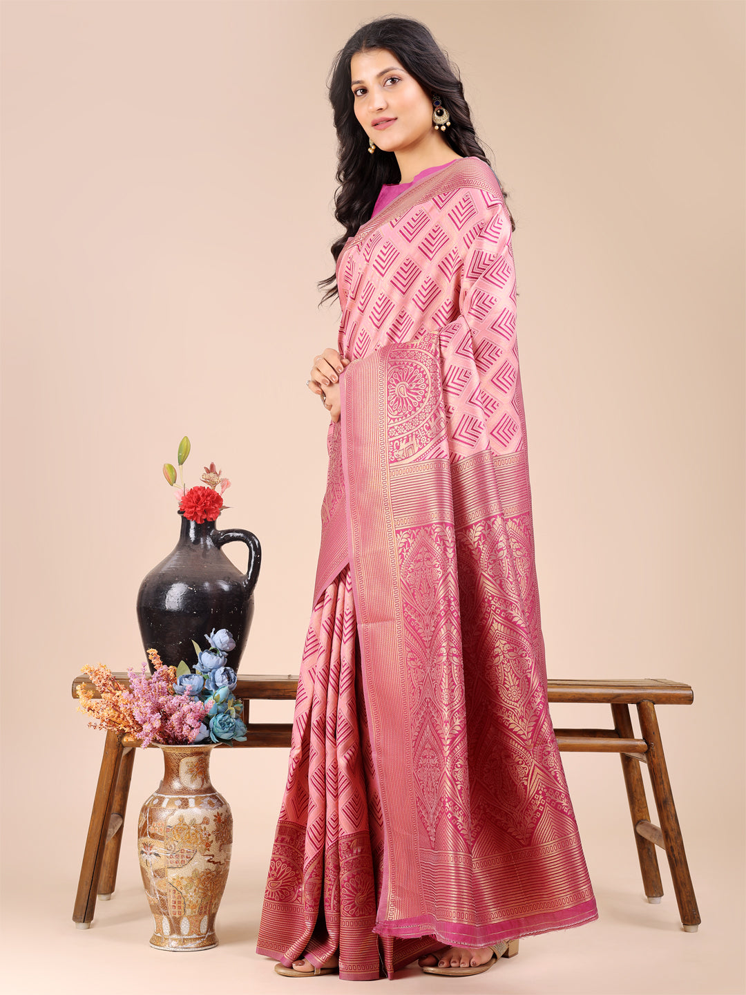 Astita Light Pink Banarasi silk Woven Zari Work Traditional Tassel Saree - Distacart