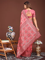 Thumbnail for Astita Radiant Peach Linen Cotton Patola Saree - Where Tradition Dances with Elegance