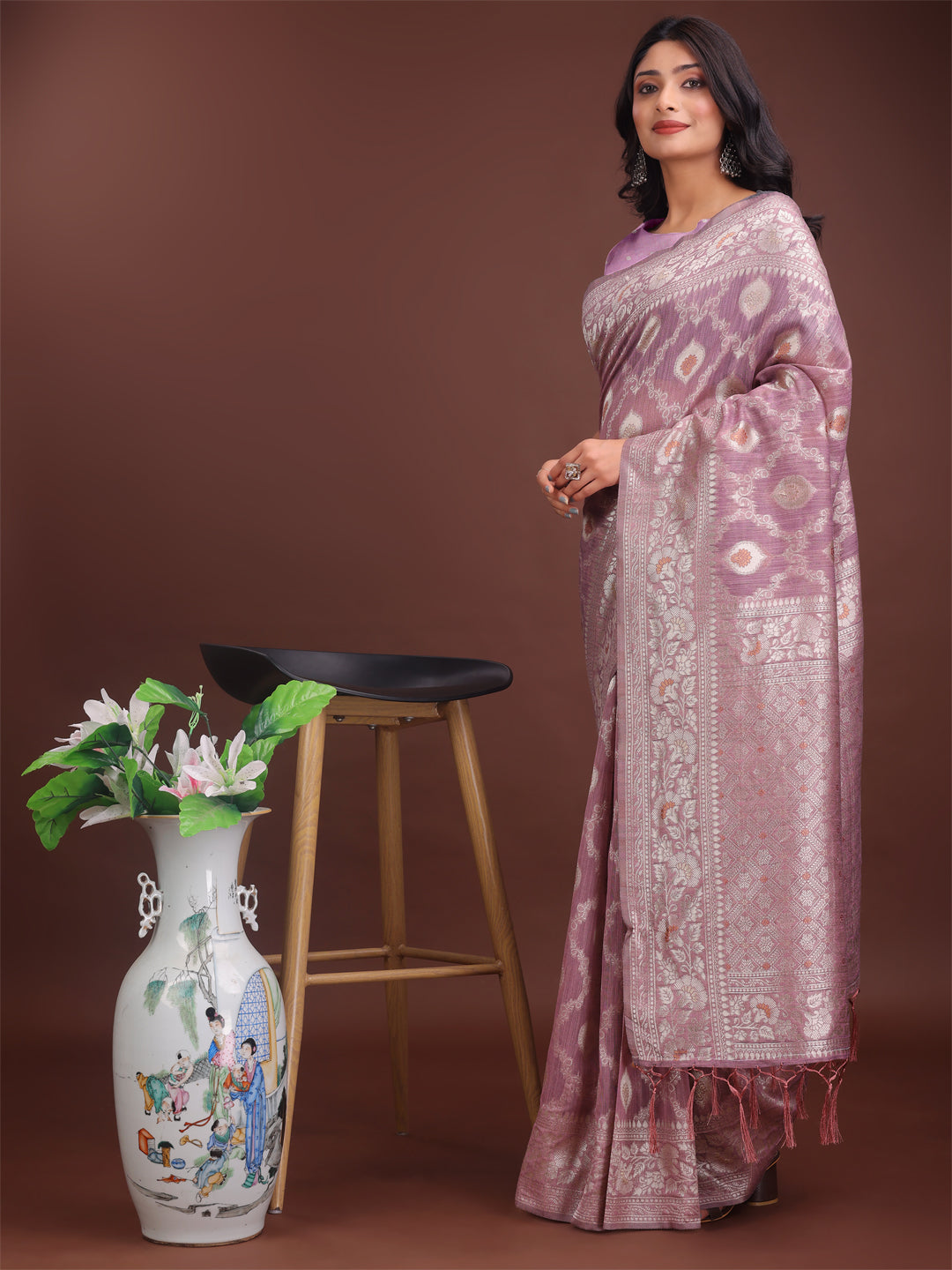 Astita Elegant Purple Linen Cotton Saree with Silver Zari - Perfect Blend of Comfort & Charm - Distacart