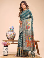 Thumbnail for Astita Majestic Green Linen Cotton Saree with Royal Peacock Pallu - A Celebration of Heritage and Grace - Distacart