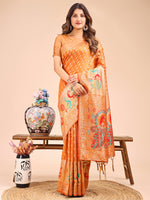 Thumbnail for Astita Majestic Mustard Linen Cotton Saree with Royal Peacock Pallu - A Celebration of Heritage and Grace - Distacart