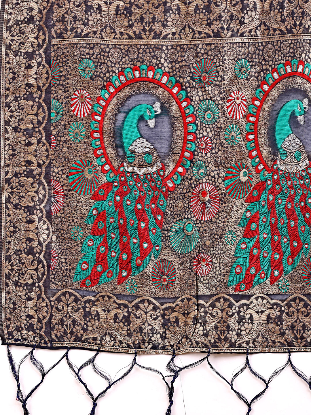 Astita Majestic Navy Blue Linen Cotton Saree with Royal Peacock Pallu - A Celebration of Heritage and Grace - Distacart