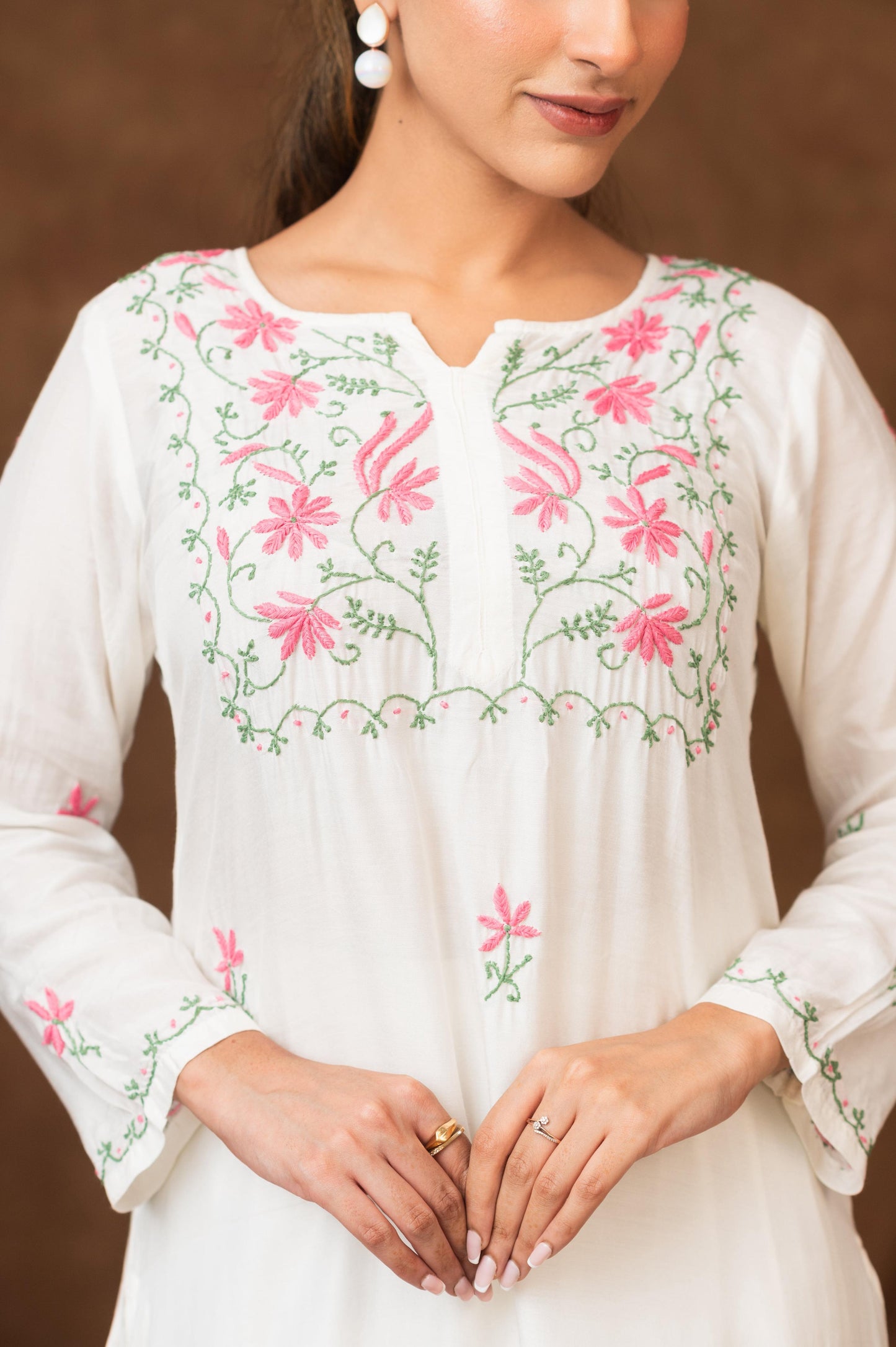 Gharana India Muslin A Line Kurta Set In Multi Colour Embroidery - Dista