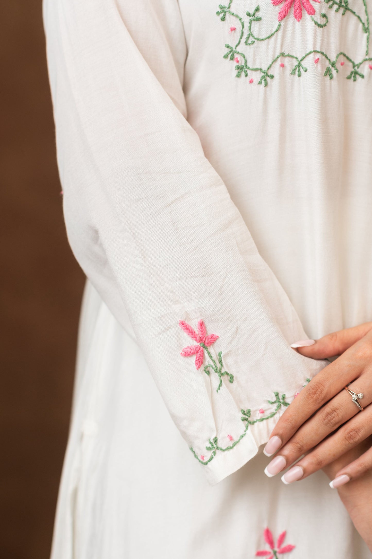 Gharana India Muslin A Line Kurta Set In Multi Colour Embroidery - Dista