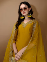 Thumbnail for Hand Embroidered Kurta With Pant & Dupatta Premium Luxury, Mustard - Hiral Fashion - Distacart