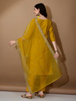 Thumbnail for Hand Embroidered Kurta With Pant & Dupatta Premium Luxury, Mustard - Hiral Fashion - Distacart