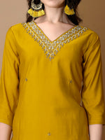 Thumbnail for Hand Embroidered Kurta With Pant & Dupatta Premium Luxury, Mustard - Hiral Fashion - Distacart