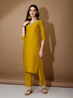 Thumbnail for Hand Embroidered Kurta With Pant & Dupatta Premium Luxury, Mustard - Hiral Fashion - Distacart