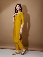 Thumbnail for Hand Embroidered Kurta With Pant & Dupatta Premium Luxury, Mustard - Hiral Fashion - Distacart