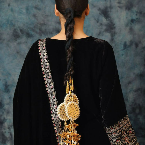 Ruby Raang Gold Gota Pati Work And Threads With Pearls And Black Thread And Mirrors - Distacart