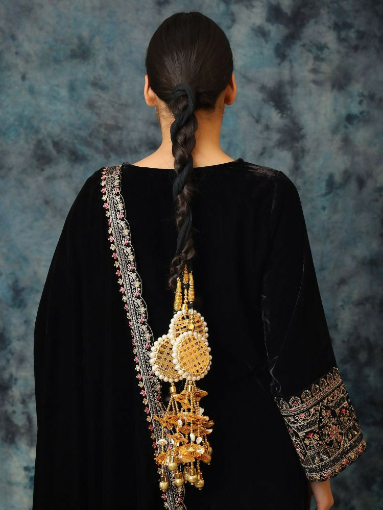 Ruby Raang Gold Gota Pati Work And Threads With Pearls And Black Thread And Mirrors - Distacart