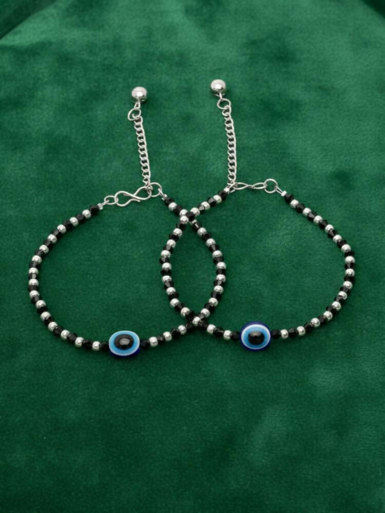 NVR Women Evil Eye Silver Plated Artificial Beads Anklet - Distacart