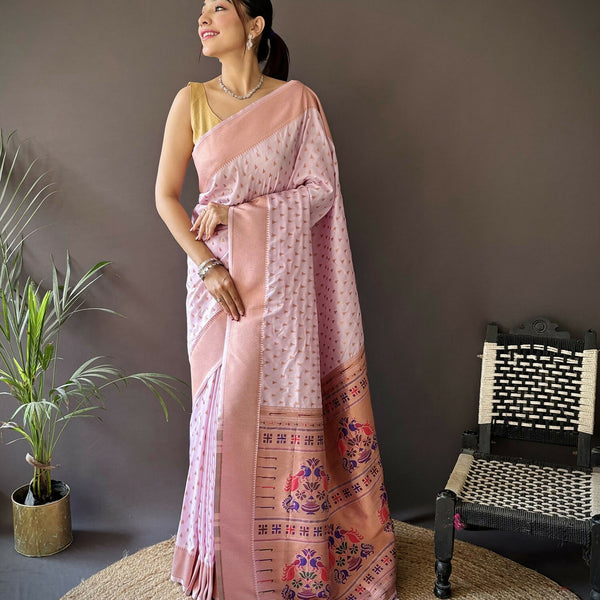 Joban Fashion Lavender Jacquard Butti Soft Lichi Silk Paithani Saree - Distacart