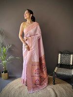 Thumbnail for Joban Fashion Lavender Jacquard Butti Soft Lichi Silk Paithani Saree - Distacart