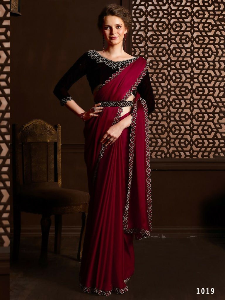 Aafreen Partywear Designer Pink Satin Chiffon Fancy Saree - Distacart