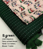Thumbnail for Green Linen Sequence Saree with Unstitched Blouse - Hiral Fashion - Distacart