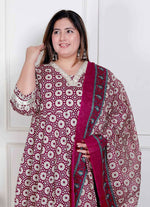 Thumbnail for Miravan Plus Size Women'S Cream Embroidered Cotton Anarkali Kurta And Dupatta - Distacart