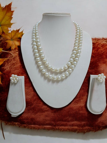 Inhanns Everyday Workwear Pearl Set (Double Layered Pearls) - White - Distacart