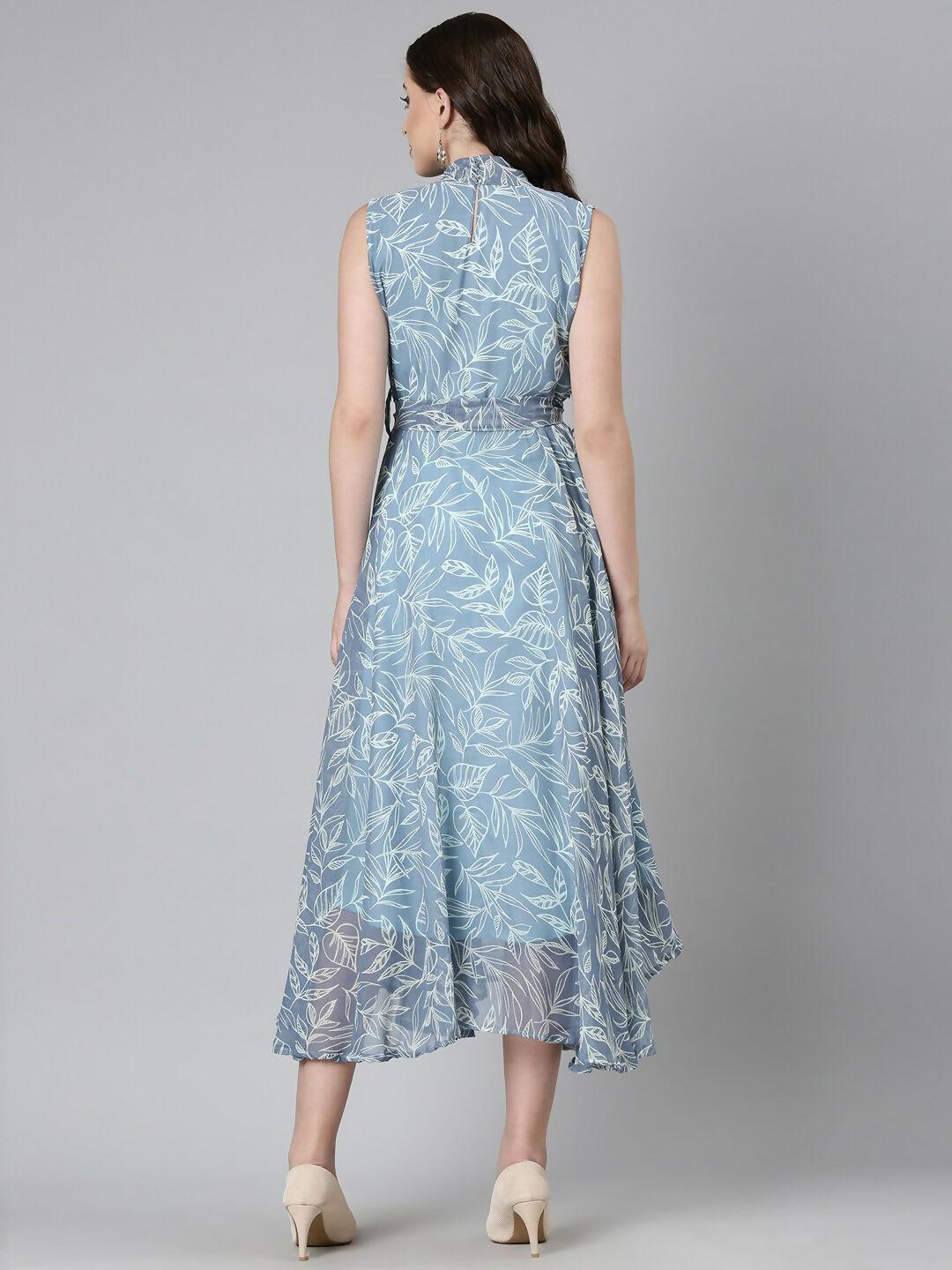 Souchii Grey Floral Chiffon Maxi Dress