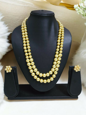 Inhanns Everyday Workwear Pearl Set (Double Layered Pearls) - Yellow - Distacart