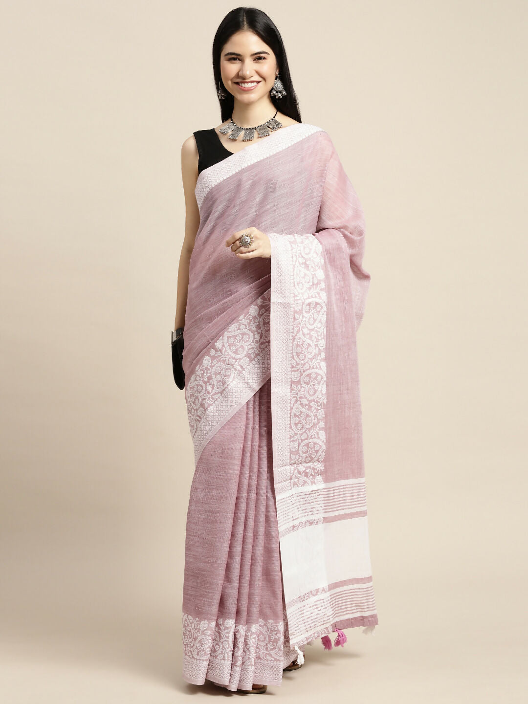 Shree Shyam Fashion Linen Purple Saree - Distacart