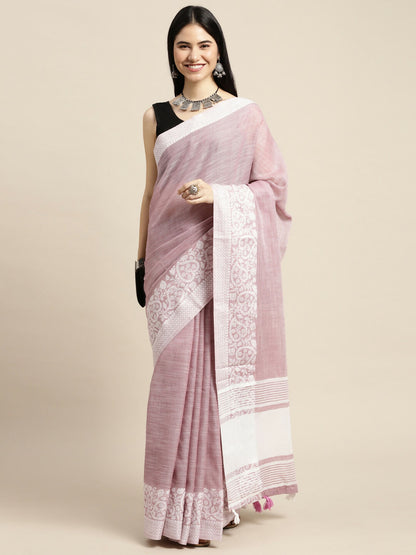 Shree Shyam Fashion Linen Purple Saree - Distacart