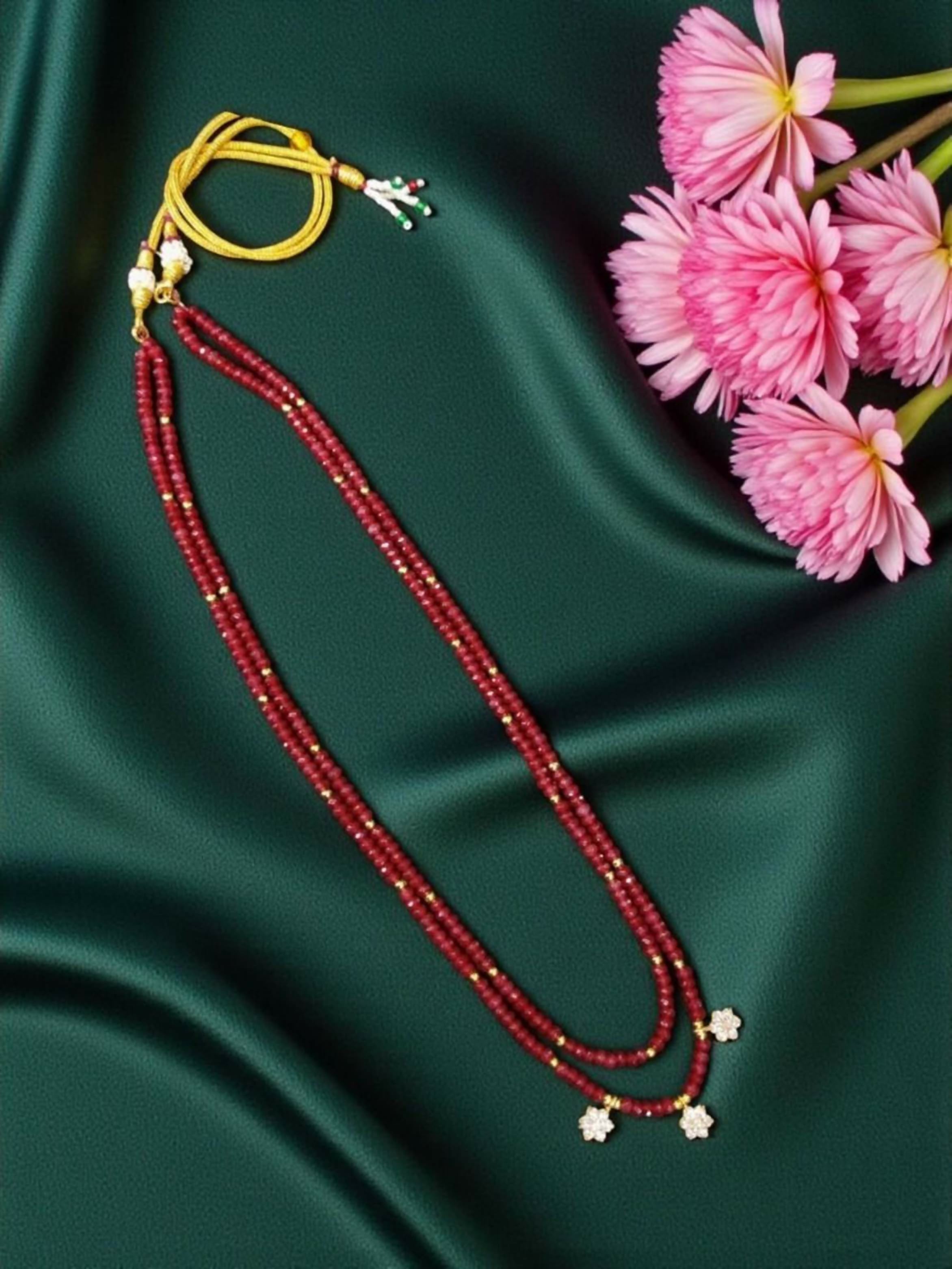 Joban Fashion Women Red Agate Beads In 2 Layers With Ad Flowers