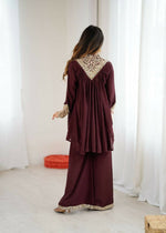 Thumbnail for Teeya Creation Maroon Heavy Chinnon Silk Embroidery Work Plazo pair