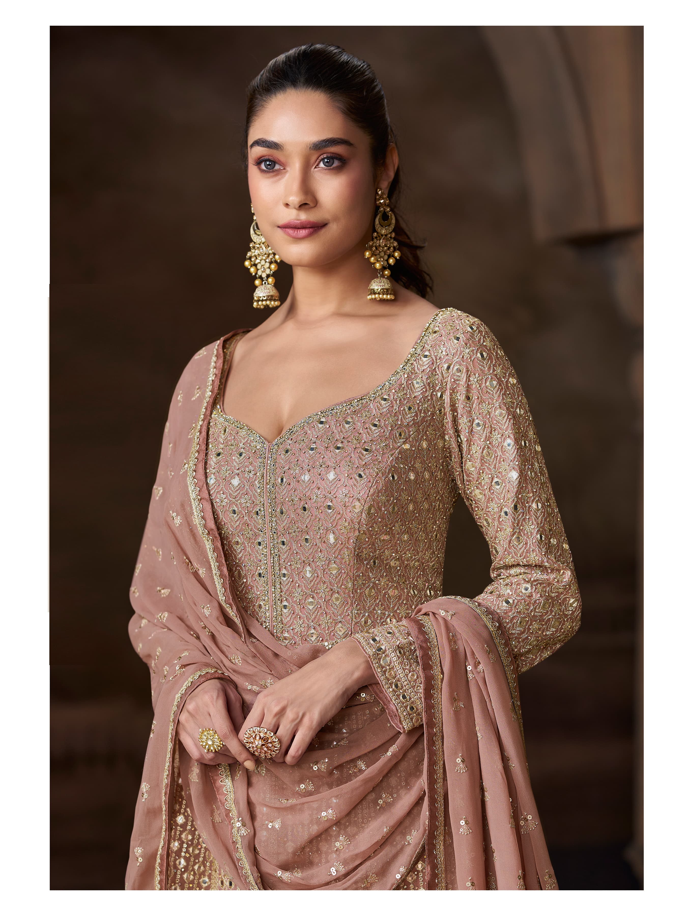 Aarshi Fashions Real Georgette Heavy Embroidery Wedding Gown