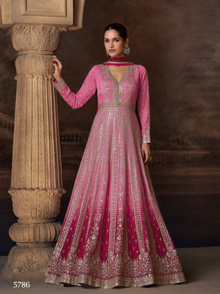Aarshi Fashions Light Pink Georgette Heavy Embroidery Wedding Gown