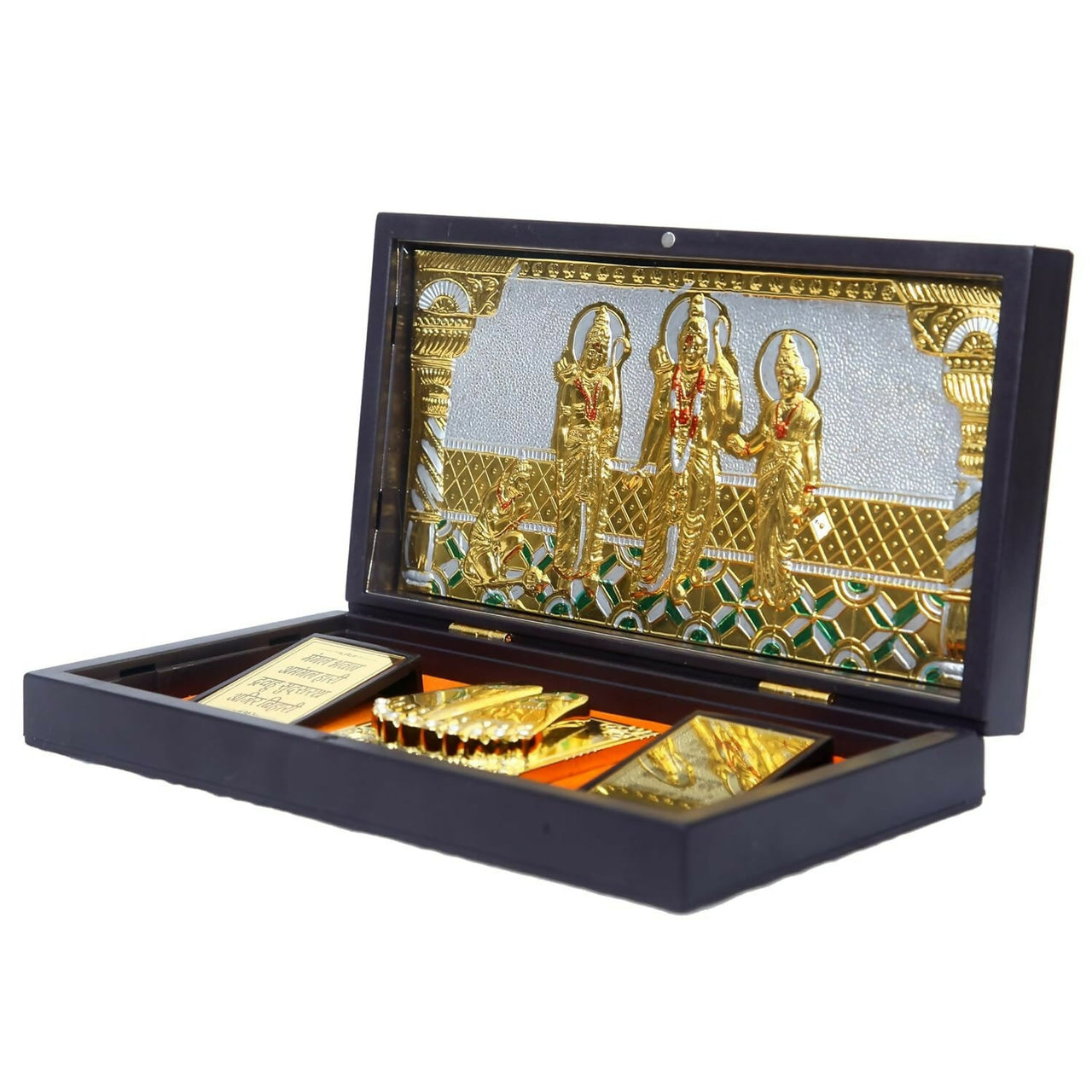 Anciently Ram Darbar Pocket Temple Box With Charan Paduka Rectangle Shaped, Gold Plated - Distacart