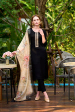 Thumbnail for Avantini Women's Black Viscose Rayon Embroidered Kurta Pant With Dupatta - Distacart
