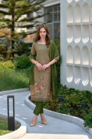 Avantini Women's Tissue Floral Printed With Embroidered Kurta Pant With Dupatta - Distacart