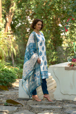 Thumbnail for Avantini Women's Cotton White Floral Printed With Chikankari Embroidered Kurta Pant With Dupatta