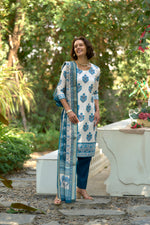Thumbnail for Avantini Women's Cotton White Floral Printed With Chikankari Embroidered Kurta Pant With Dupatta