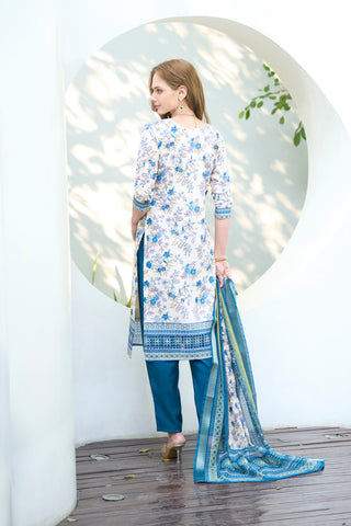 Avantini Women's Cotton White Blue Floral Printed With Chikankari Embroidered Kurta Pant With Dupatta - Distacart
