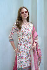 Thumbnail for Avantini Women's Cotton Pink Floral Printed With Chikankari Embroidered Kurta Pant With Dupatta