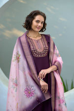 Thumbnail for Avantini Women's Cotton Purple Embroidered Kurta Pant With Dupatta