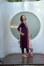 Thumbnail for Avantini Women's Cotton Purple Embroidered Kurta Pant With Dupatta