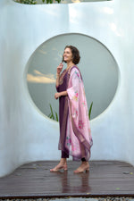 Thumbnail for Avantini Women's Cotton Purple Embroidered Kurta Pant With Dupatta