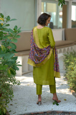 Thumbnail for Avantini Women's Cotton Light Green Embroidered Kurta Pant With Dupatta