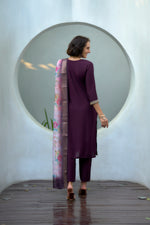 Thumbnail for Avantini Women's Cotton Purple Embroidered Kurta Pant With Dupatta