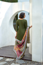 Thumbnail for Avantini Women's Cotton Dark Green Embroidered Kurta Pant With Dupatta