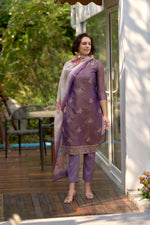 Thumbnail for Avantini Women's Cotton Lavender Embroidered Kurta Pant With Dupatta