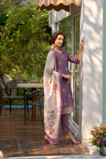 Thumbnail for Avantini Women's Cotton Lavender Embroidered Kurta Pant With Dupatta