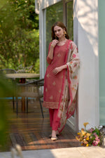 Thumbnail for Avantini Women's Cotton Red Embroidered Kurta Pant With Dupatta - Distacart