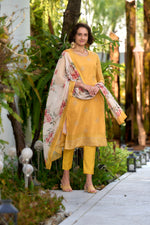 Thumbnail for Avantini Women's Cotton Yellow Embroidered Kurta Pant With Dupatta - Distacart