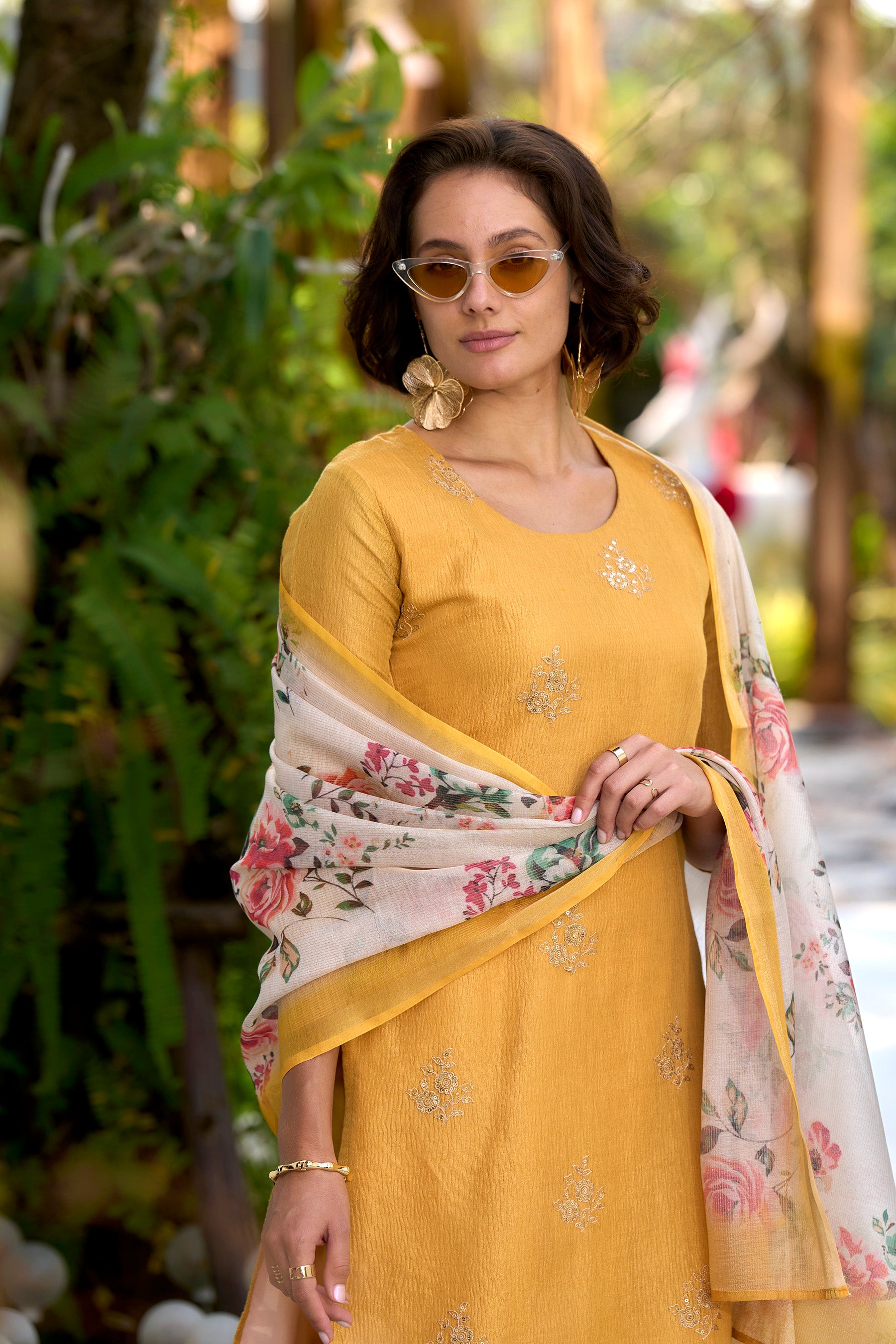 Avantini Women's Cotton Yellow Embroidered Kurta Pant With Dupatta - Distacart